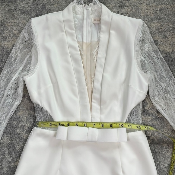 Donnee Par Dieu White Ivory Bridal Dress Lace Long Sleeve Deep V Neck Sz S - Picture 6 of 13